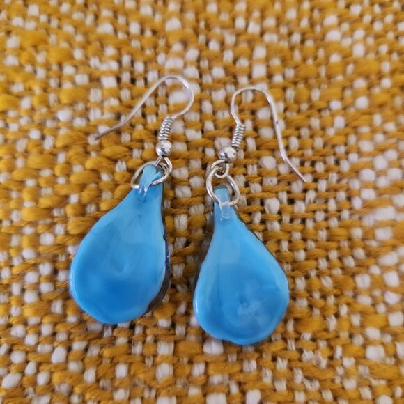 Blue glass beaded pendant necklace and earrings multi strand chain - Picture 8 of 11